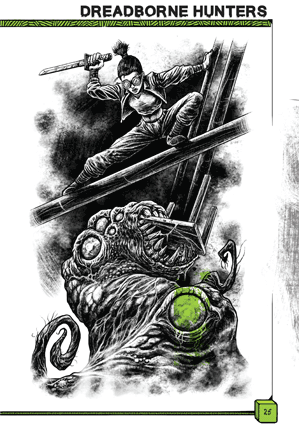 Dread-born Hunters illustration from page 25 of the E-Z-D-6 supplement Dreadful Doom-scapes