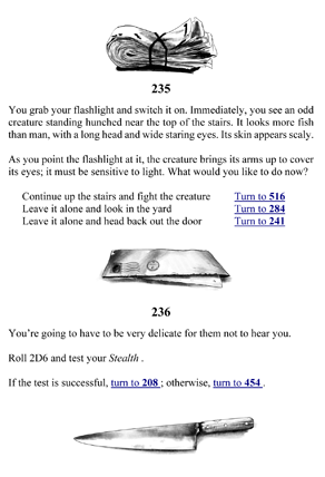 Page 133 of Innsmouth The Stolen Child gamebook from Blue Fox Publishing