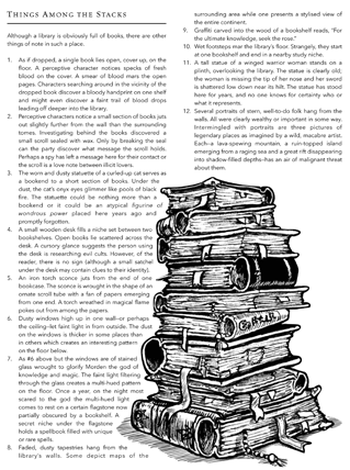 Things Among the Stacks table from page 42 of The Dread Thing-o-nom-icon