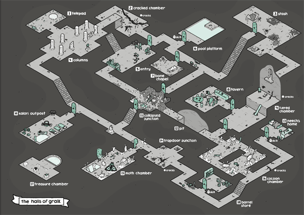 The Halls of Gralk dungeon map from Slowquest