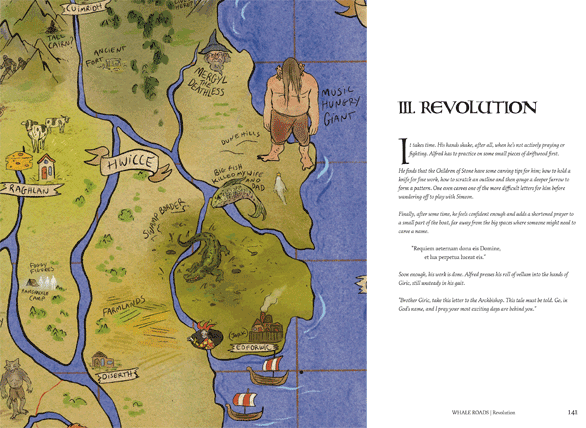 Pages 140 and 141 of the Whale Road campaign chronicle for Wolves Upon the Coast